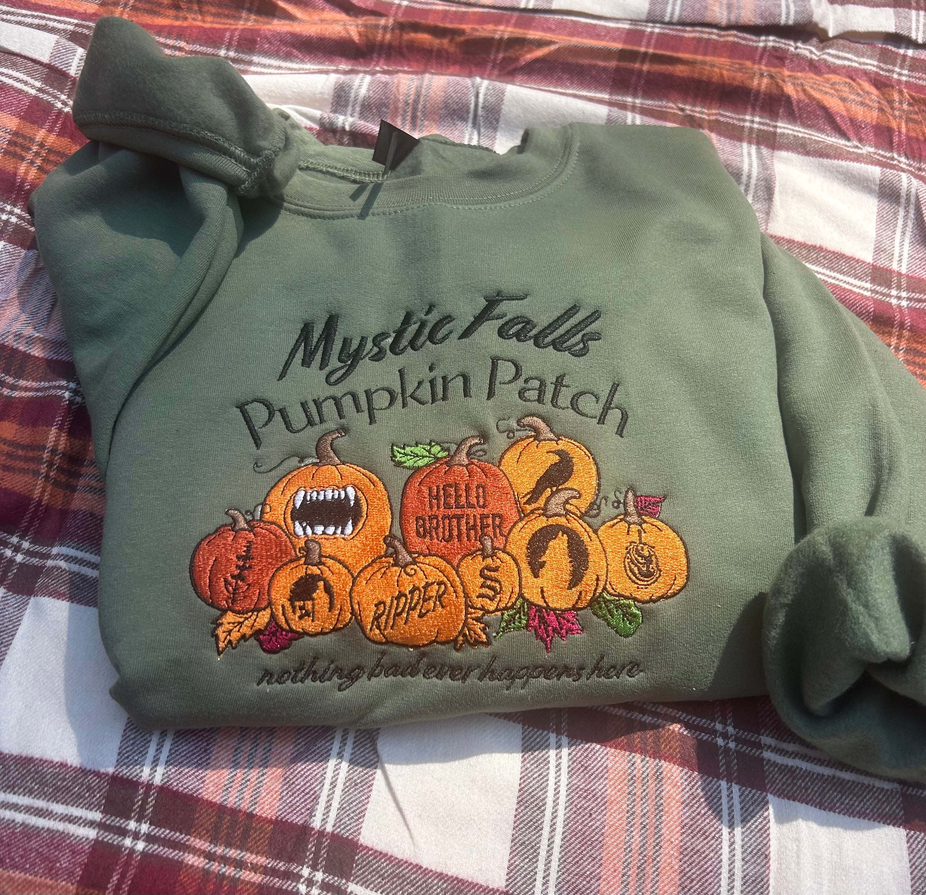 Mystic Falls Pumpkin Patch Embroidered Crewneck
