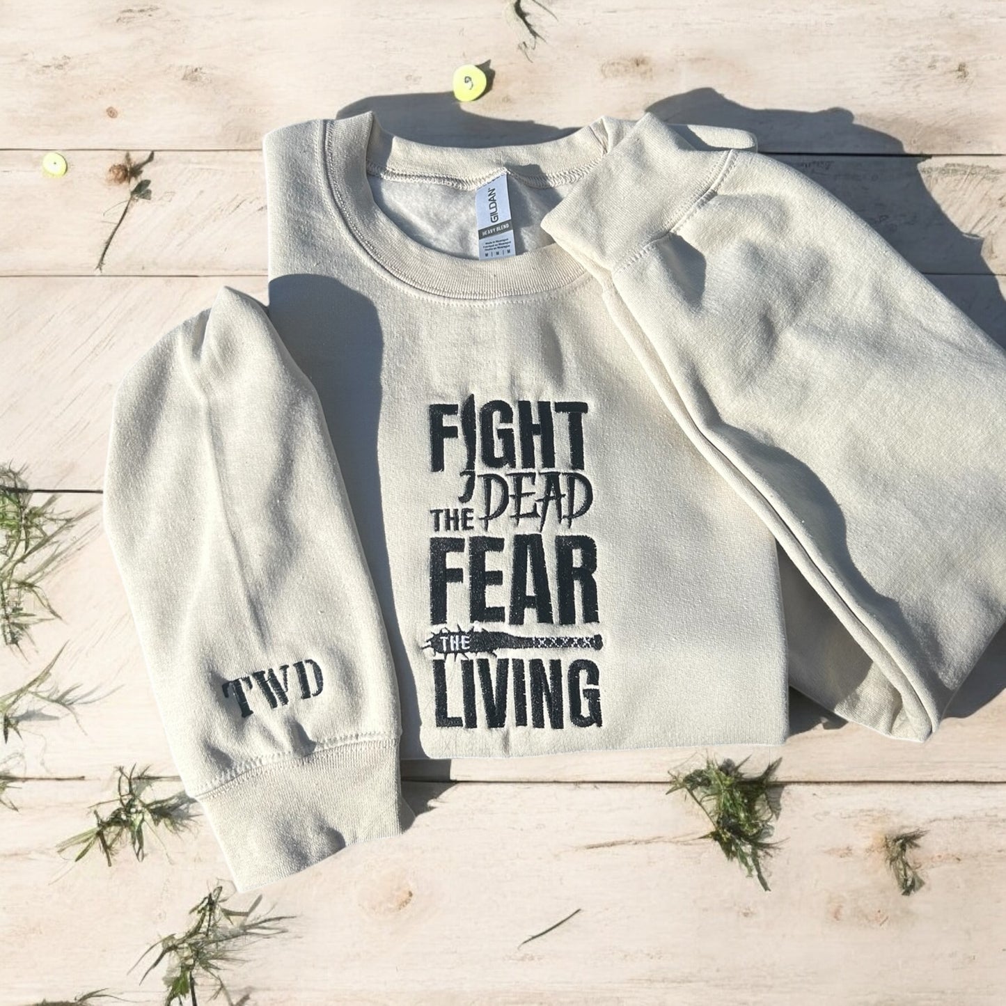 Fight the Dead, Fear the Living" Embroidered Crewneck | The Walking Dead Inspired