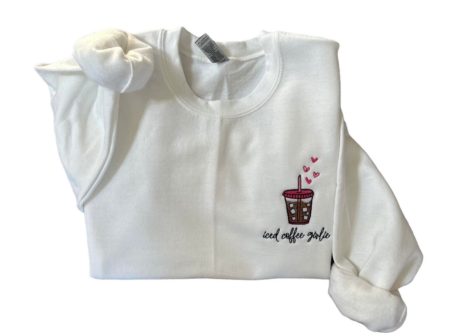 Iced Coffee Lover Embroidered Crew Neck Iced Coffee Custom Gift Birthday gift for her Gift for her Iced Coffee Embroidered Crewneck