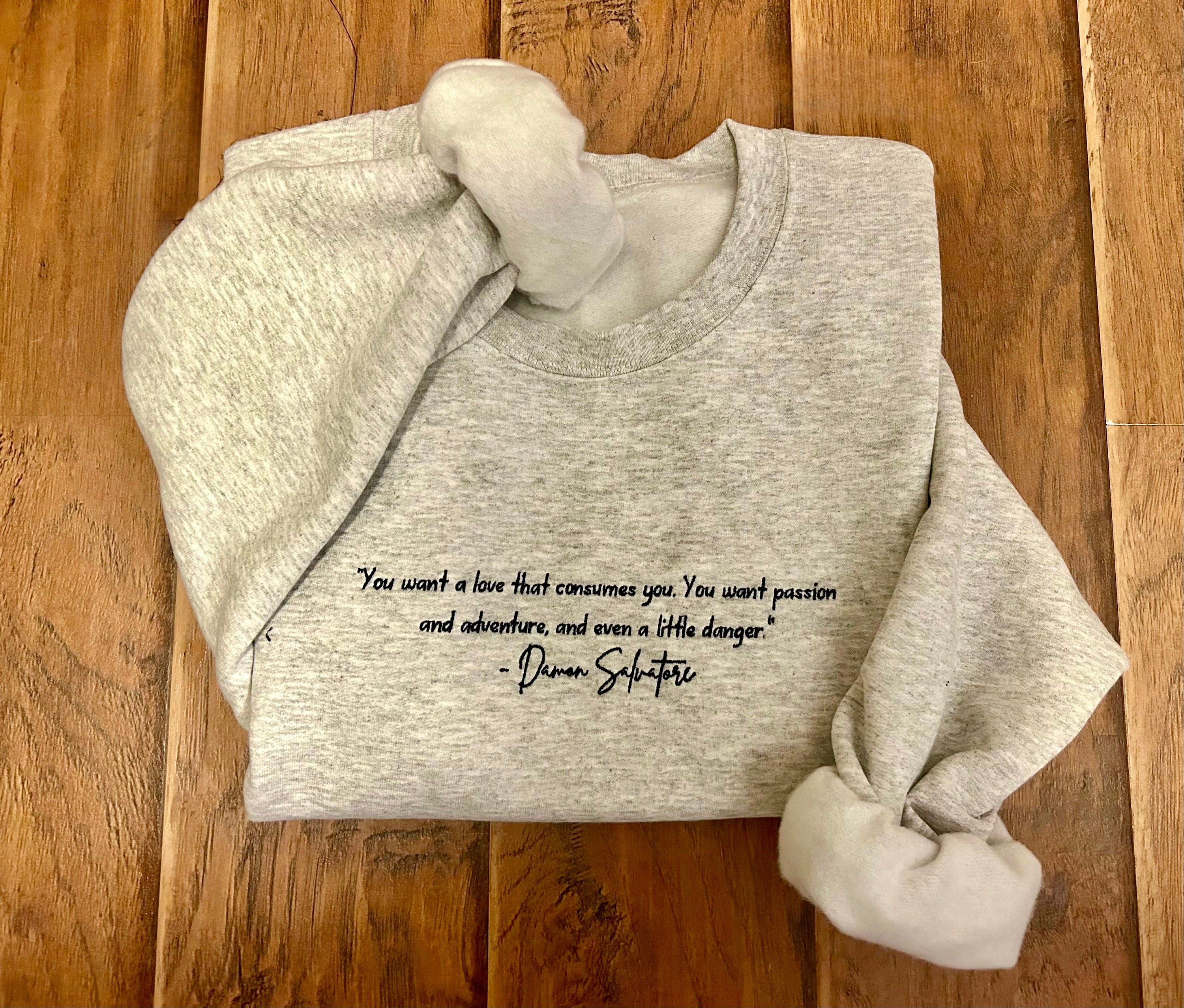 The Vampire Diaries Embroidered Crewneck Damon Salvatore Gifts for her TVD Fans Vampire Diaries Merch Mystic Falls Salvatore Brothers Shirt