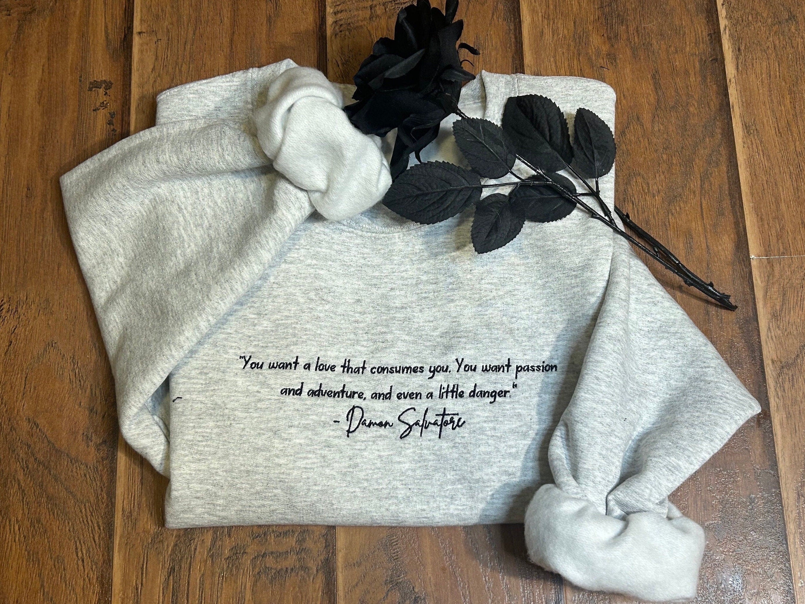 The Vampire Diaries Embroidered Crewneck Damon Salvatore Gifts for her TVD Fans Vampire Diaries Merch Mystic Falls Salvatore Brothers Shirt