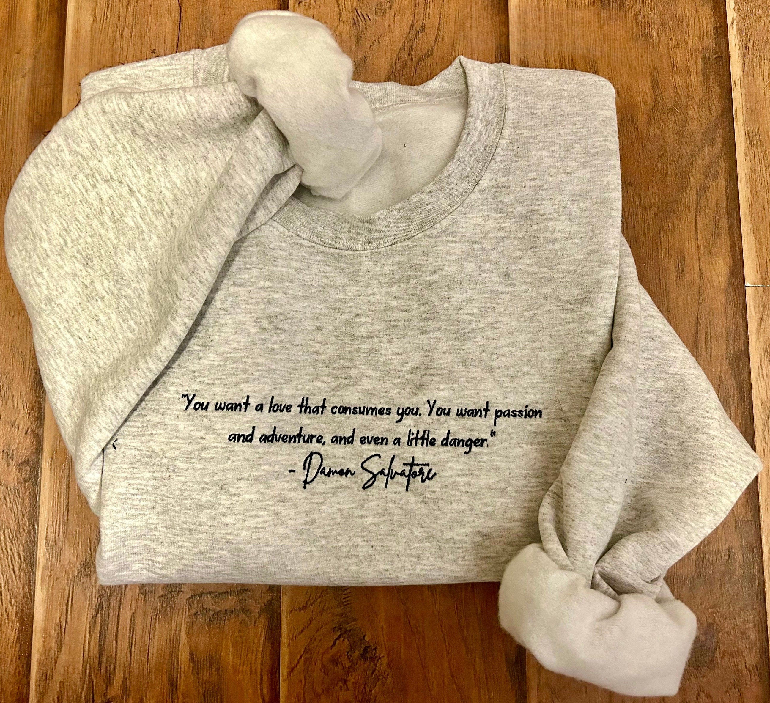 Vampire Diaries Embroidered Crewneck Damon Salvatore T Shirt Gifts for her TVD Fan Gift Vampire Diaries Gift Mystic Falls Gifts Originals