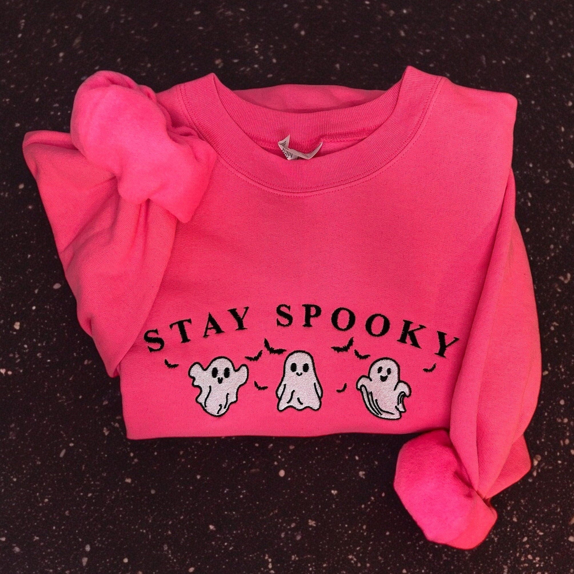 Halloween Embroidered Crewneck  Neon Pink Halloween Gift Spooky Season Gifts for Her Halloween Lover Gifts Gifts for Halloween Lovers