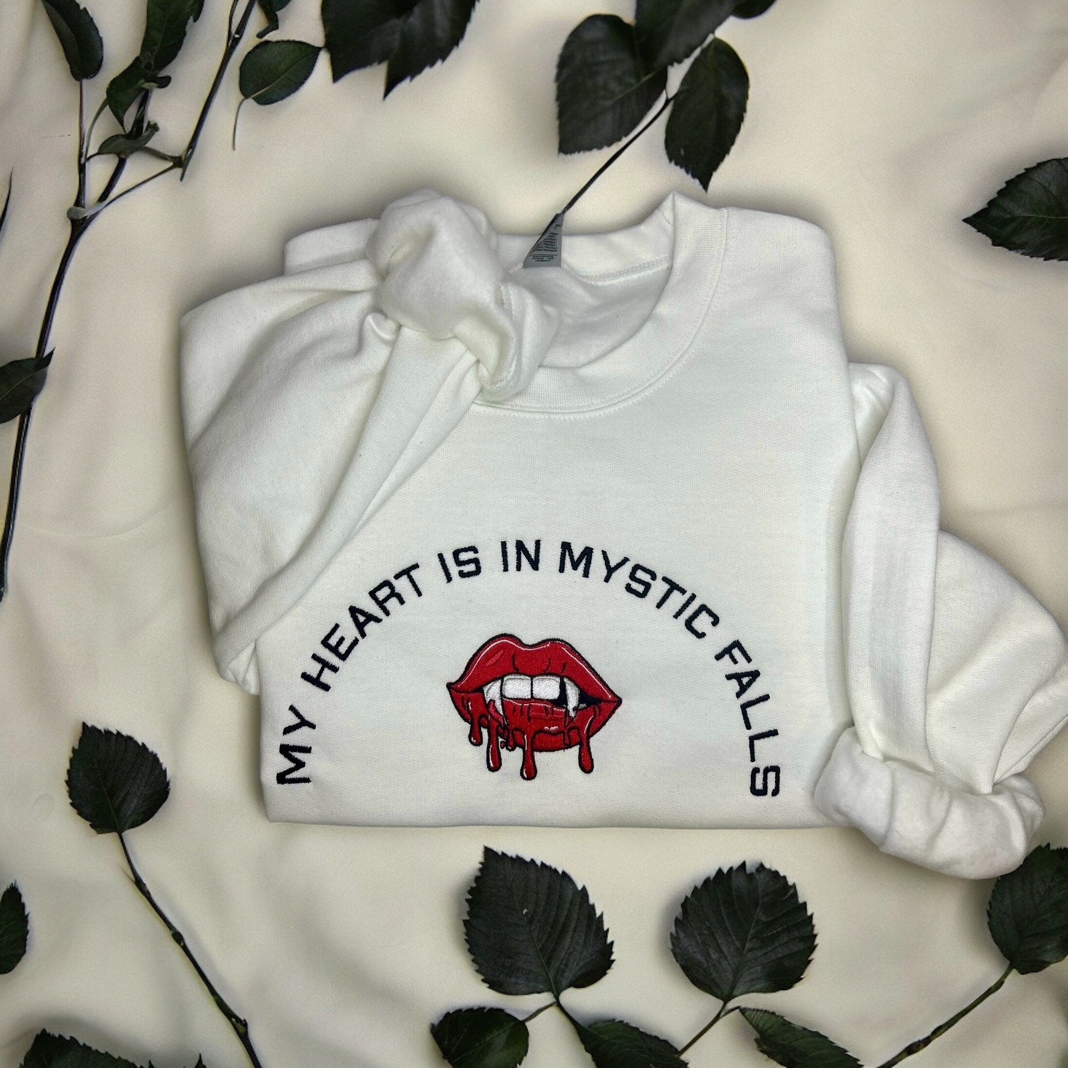 Vampire Diaries  inspired Embroidered Crewneck TVD Fans The Vampire Diaries T Shirt Mystic Falls Gift for Her Cozy Fashion TVD Fan