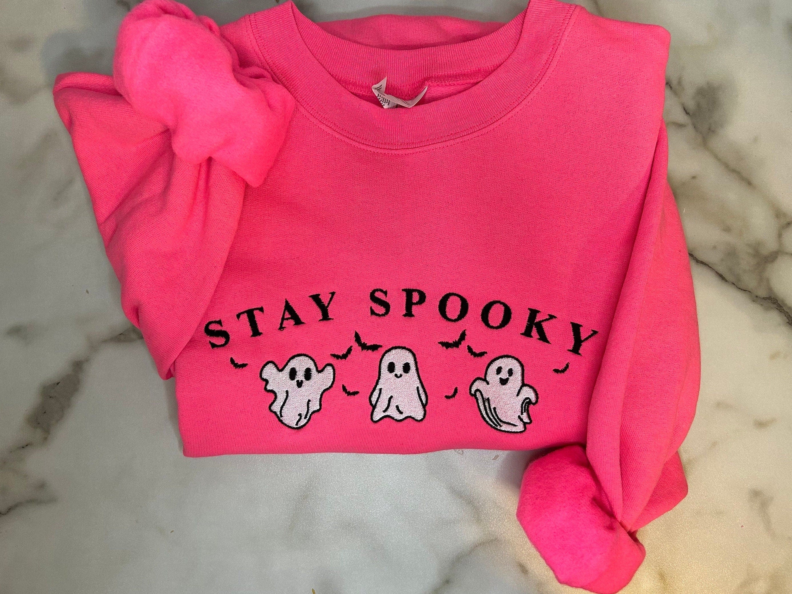 Halloween Embroidered Crewneck  Neon Pink Halloween Gift Spooky Season Gifts for Her Halloween Lover Gifts Gifts for Halloween Lovers