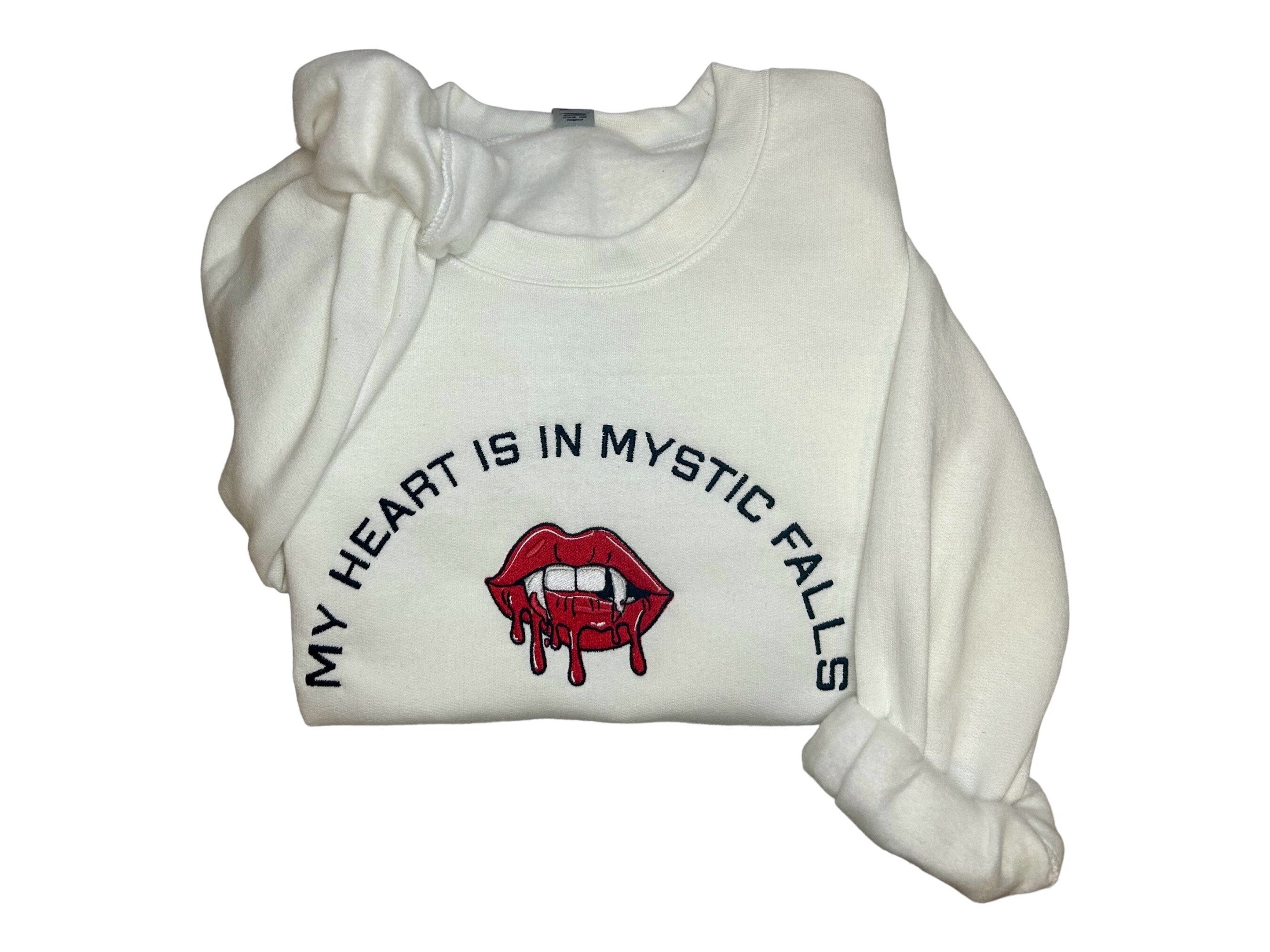 Vampire Diaries  inspired Embroidered Crewneck TVD Fans The Vampire Diaries T Shirt Mystic Falls Gift for Her Cozy Fashion TVD Fan
