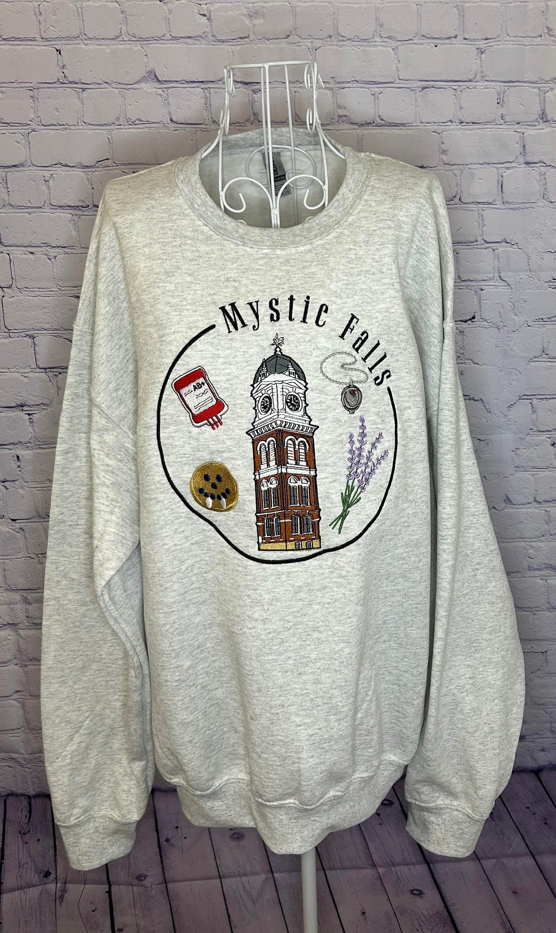 The Vampire Diaries Mystic Falls Embroidered Crew neck TVD Fan Gift Mystic Falls Gifts Damon Salvatore Gifts Gifts for her Cozy Gifts TVD