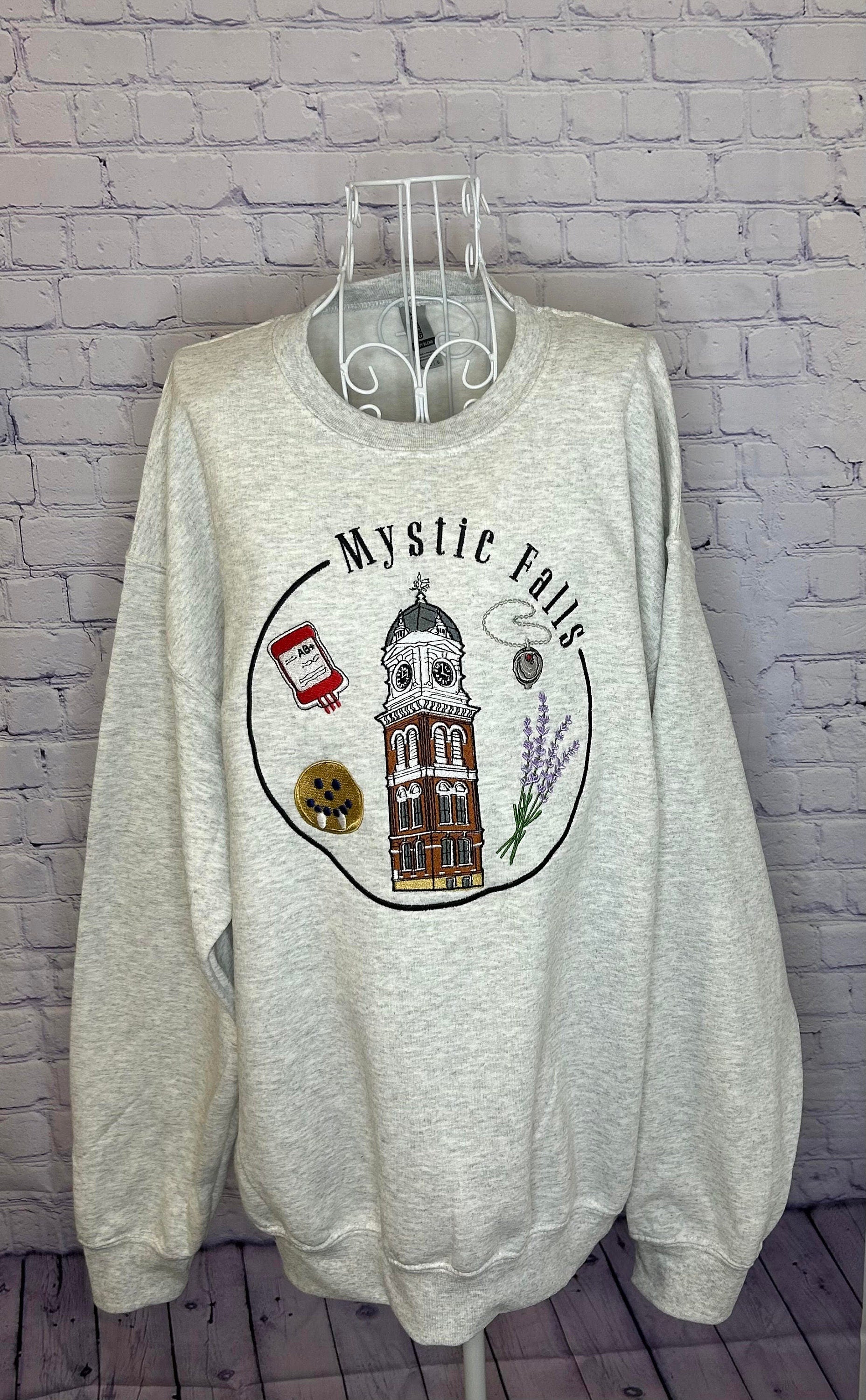 The Vampire Diaries Mystic Falls Embroidered Crew neck TVD Fan Gift Mystic Falls Gifts Damon Salvatore Gifts Gifts for her Cozy Gifts TVD