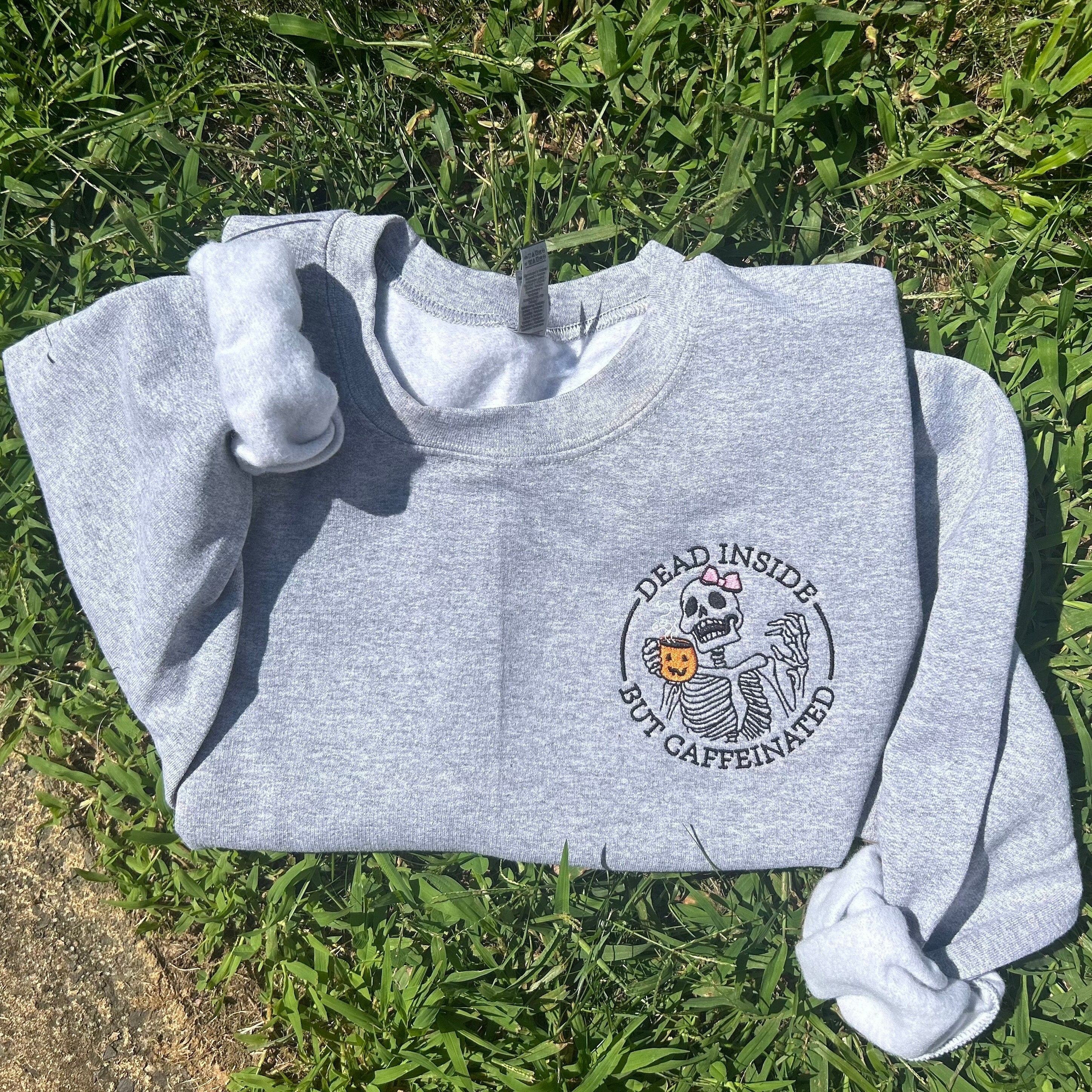Halloween Embroidered Crewneck Pumpkin Spice Skelton Crewneck Gifts for Her Gift for Halloween Lover Spooky Season Custom Cozy Crewneck Fall