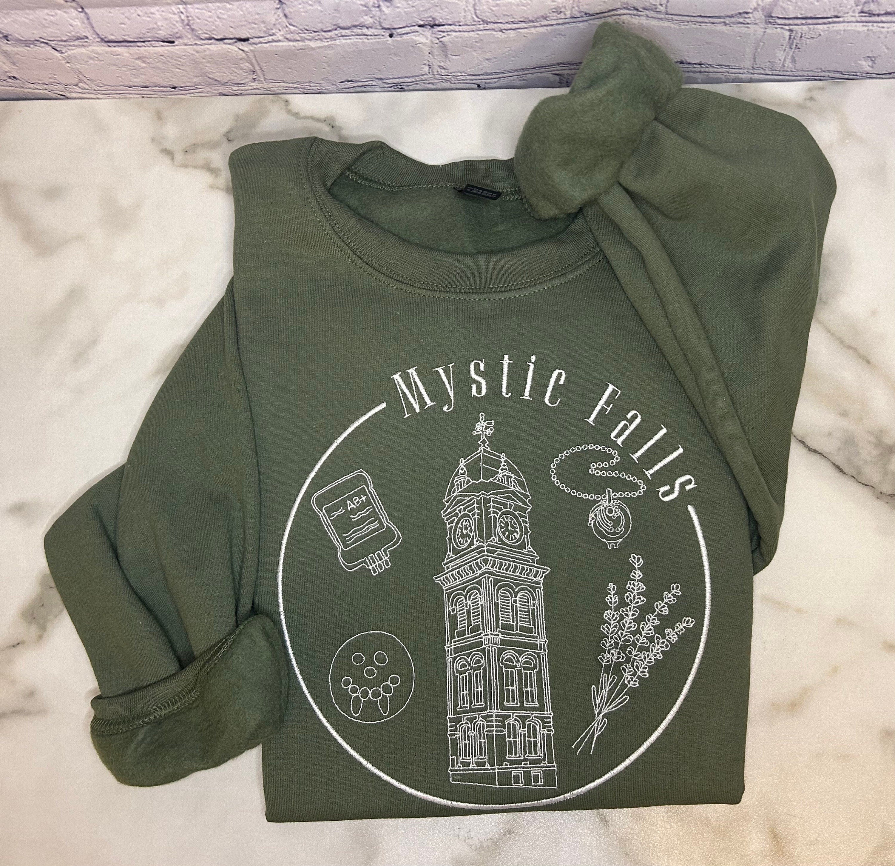 The Vampire Diaries Inspired Gift Mystic Falls Embroidered Crewneck Vampire Diaries Gift Damon Salvatore Gifts TVD Fan Custom Crewneck