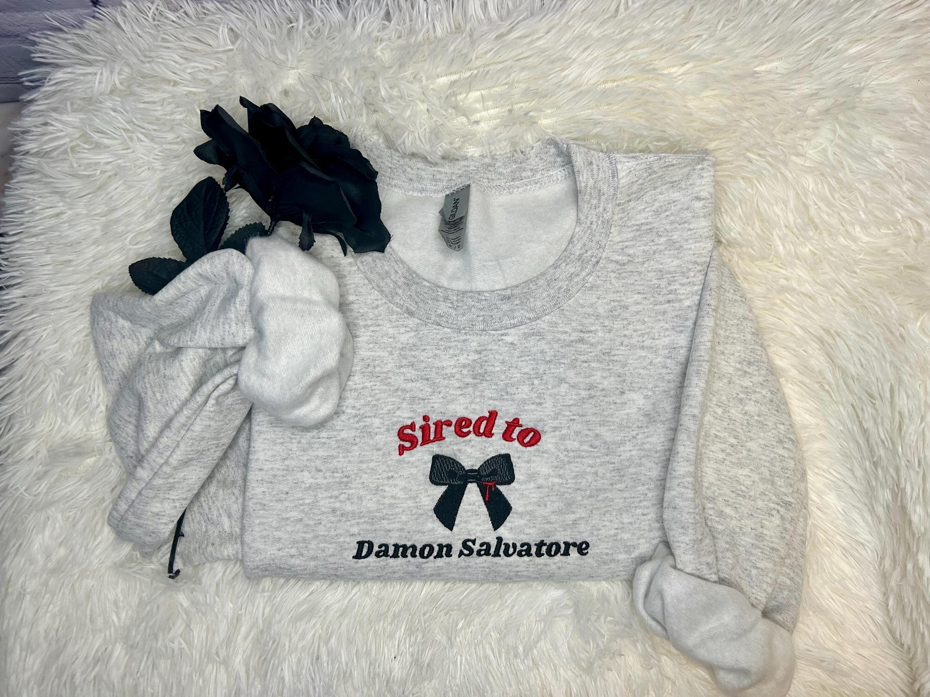 Damon Salvatore Embroidered Crewneck The Vampire Diaries Shirt TVD Fan Apparel, Vampire TV Show Merch Gifts For Her Mystic Falls Unique Gift