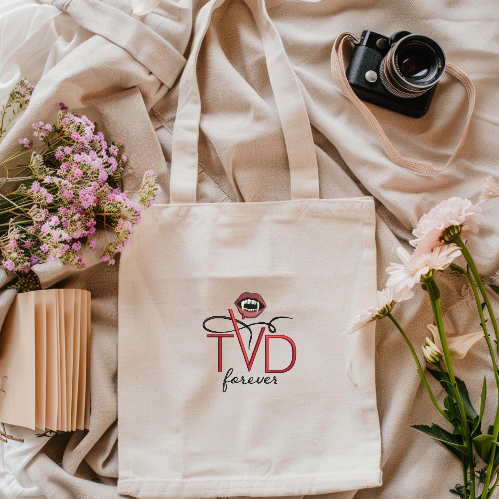 TVD Forever Embroidered Tote Bag The Vampire Diaries Fan Gift Gifts for her Vampire Diaries Inspired Mystic Falls Damon Salvatore merch